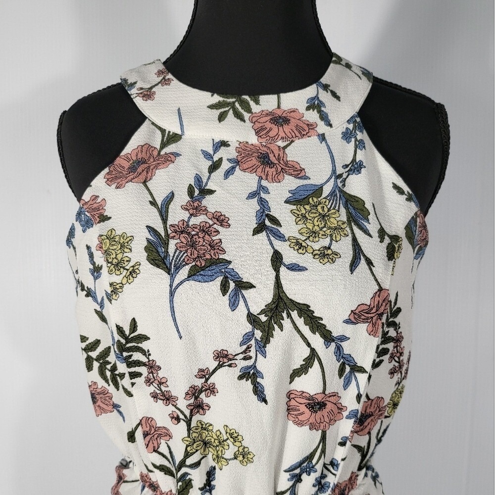 Trixxi Shorts Romper With Dress Tail Floral Print Sleeveless Dress, Halter Neck - Picture 6 of 12